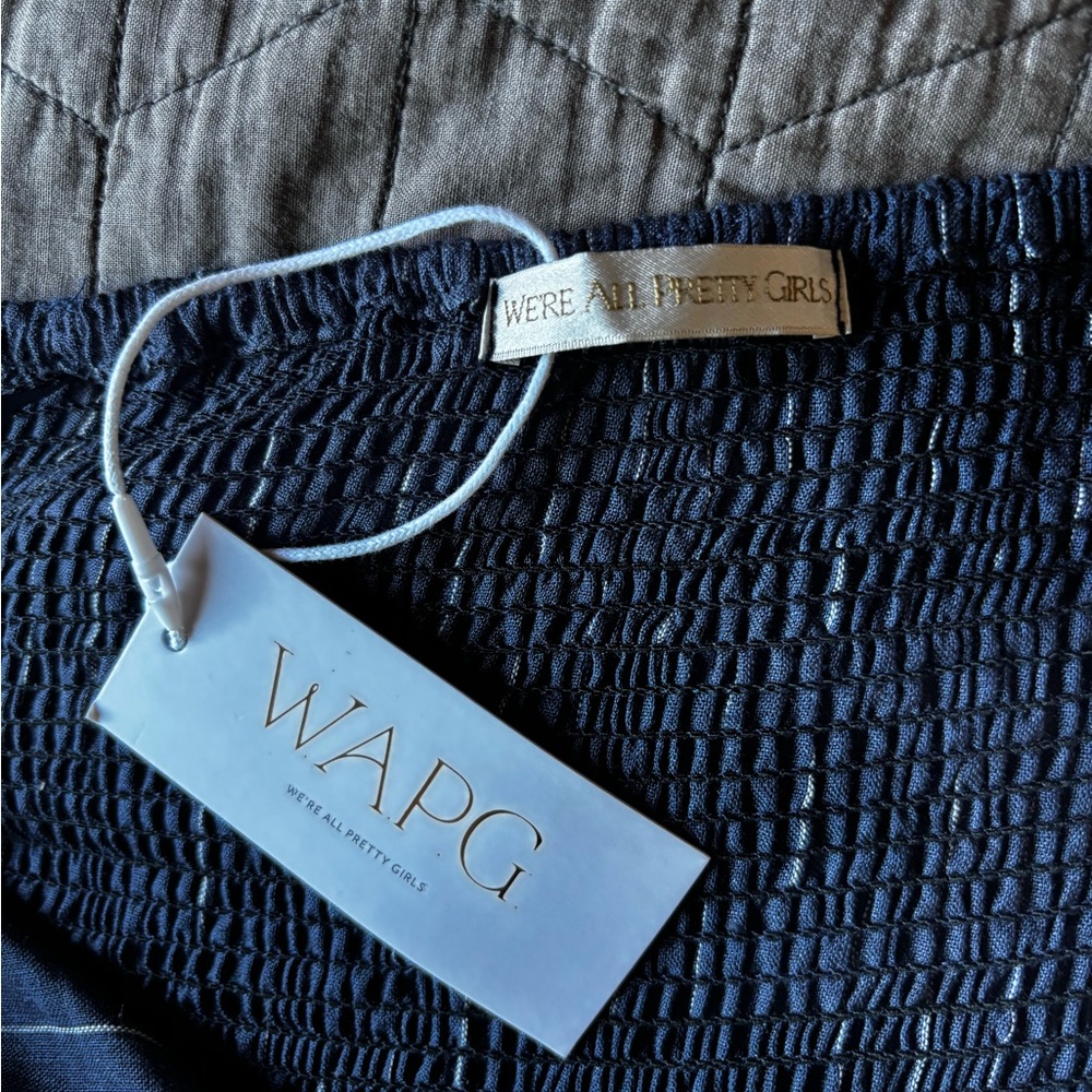 We’re All Pretty Girls - Navy Pinstripe Strapless Midi Dress (NWT) - Picture 5 of 10